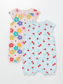 Bisiklet Yaka K?sa Kollu ?i?ekli K?z Bebek Tulum 2 li