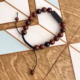 Браслет регулируемый из Обсидиана и Лавы - Радуга самоцветов фото 2