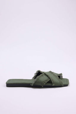 Trendyol Shoes Ekru Puskul Detayl? Denim Capraz Bantl? Kad?n Terlik TAKSS25TE00043 - Trendyolmilla фото 20