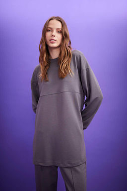 Толстовка-туника с круглым вырезом Relax Fit - Defacto фото 3