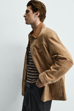 CHAQUETA PIEL SERRAJE CUELLO COMBINADO / Tostado - Zara фото 15