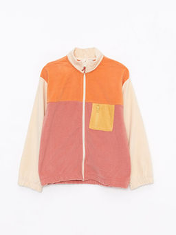 Dik Yaka Renk Bloklu Uzun Kollu Polar K?z ?ocuk Fermuarl? Sweatshirt