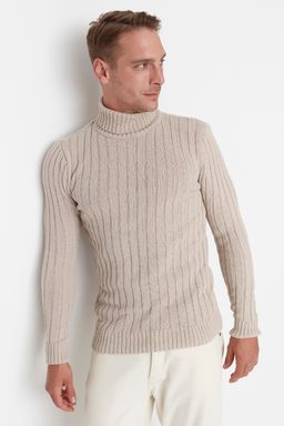 TRENDYOL MAN Ekru Slim Fit Yunlu Bal?kc? Yaka Basic Triko Kazak TMNAW21KZ0392