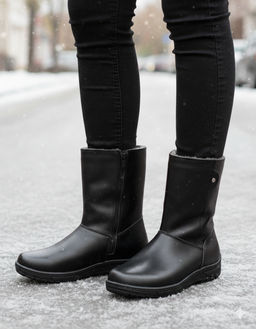 Полусапоги женские на литой подошве. Черные. Кожа. Молния. Подклад овчина. - Roshva фото 11