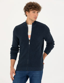 Lacivert Melanj Slim Fit Fermuarl_ Triko H_rka