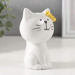 Фигурка керамика «Котик белый с жёлтыми цветочками на ушке, сидит», 7.2×6.5×10.3 см