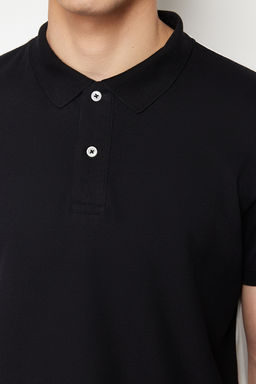 Siyah Renk Bloklu Regular/Normal Kesim %100 Pamuklu Polo Yaka T-shirt TMNSS24PO00009