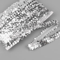 Тесьма декоративная с пайетками, на резинке, 2 см, 9 ± 0.5 м, цвет серебряный