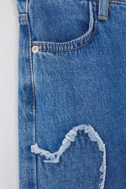 Mavi K?z Cocuk Genis Paca Y?ld?z Desenli %100 Pamuk Lastikli Denim Pantolon TKDAW25PL00001 - Trendyolmilla фото 8