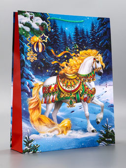 Пакет подарочный новогодний ламинированный, «Конь», 33×10×42.5 см