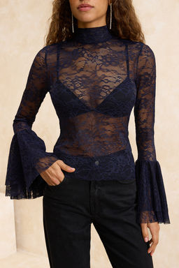 Lacivert Dik Yaka Astars?z Dantel Boho Party Bluz TPRSS26BZ00006 - Trendyolmilla фото 3