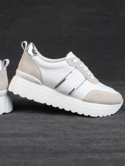05-PDE40-2 WHITE/BEIGE Кроссовки женские (натуральная кожа, натуральная замша) - Фабричный китай фото 14