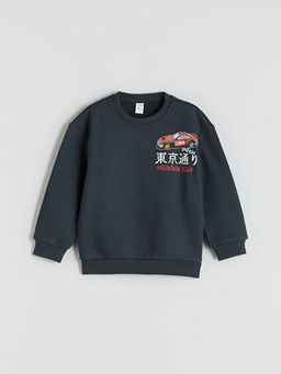 Bisiklet Yaka Bask?l? Erkek ?ocuk Sweatshirt
