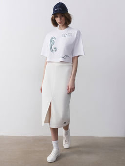 CONTE Юбка прямого кроя из футера с разрезом LU 2592 off-white