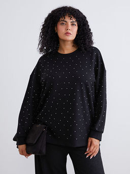 B?y?k Beden Bisiklet Yaka Ta?l? Kad?n Sweatshirt