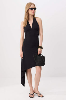 Siyah Bodycon Boyundan Ba_lamal_ Kolsuz Mini Esnek _rme Elbise TWOSS26EL01060 - Trendyolmilla фото 3
