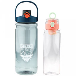 Бутылка пластмассовая для воды (напитков), набор 2 штуки: 1л д8см h21см, герметичная, закручивающаяся крышка с кнопкой-фиксатором, силиконовый подвес, фильтр; 2,8л д11,6см h32см, герметичная, закручивающаяся крышка с поильником, с кнопкой-фиксатором, - Домашняя мода фото 3