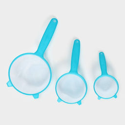 Сито с ручкой, набор 3 шт., пластик, d=6.5/8/12 см, бирюзовое