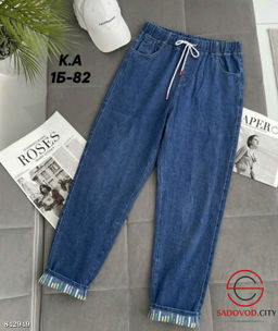 Джинсы мом на резинке высокой талии