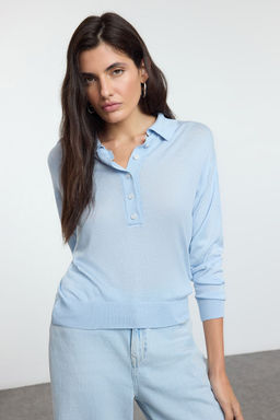 TRENDYOLMILLA Ekru Ince Polo Yaka Triko Kazak TWOAW25KZ00355