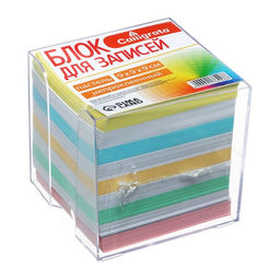 Блок бумаги д/записей 9х9х9 Calligrata цветн пастель 80г/м2, бел 65-80г в пласт прозр боксе