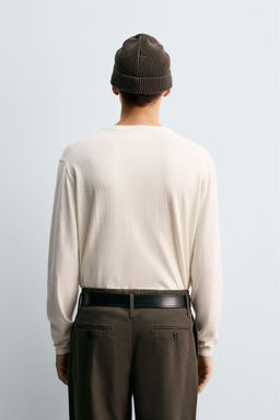 COTTON-CASHMERE BUTTON NECK SWEATER