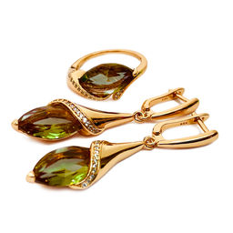 Комплект "Султан-12", султанит, покрытие под золото, размеры кольца: 20