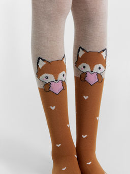 Цена за 3 пары! Колготки детские бежевые с узором в виде лисичек - Mark formelle фото 4