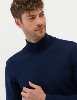 A__k Lacivert Slim Fit Bal_k__ Yaka Basic Triko Kazak - Pierre cardin фото 2