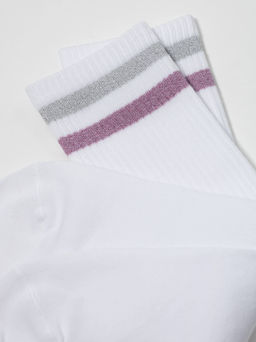 Цена за 2 пары. Носки Классические CONTE ACTIVE Хлопковые носки с яркими полосками из люрекса белый-светло-серый - Conte elegant фото 5
