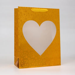 Пакет подарочный голография с окном Сердце, Золотой, L 40?30?13 см набор 1 шт.