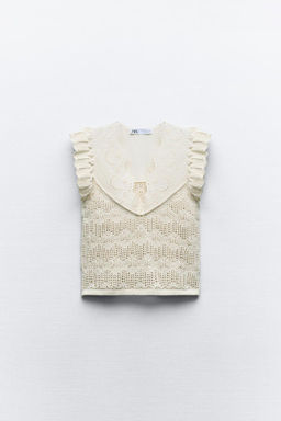 COMBINED KNIT ROMANTIC TOP WITH RUFFLES - Zara фото 4