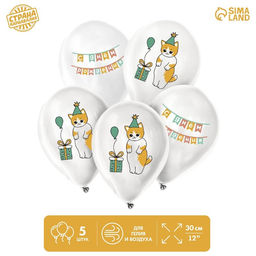 Воздушные шары латексные 12" «Праздничный котик», 5 шт.