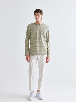 Bisiklet Yaka Uzun Kollu ?izgili Erkek Ti??rt