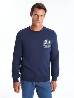 Bisiklet Yaka Bask?l? Erkek Kal?n Sweatshirt