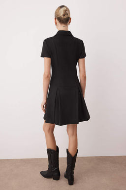 Siyah Suet Polo Yaka Fermuarl? A-line Duz Midi Orme Elbise TWOAW26EL00324 - Trendyolmilla фото 4