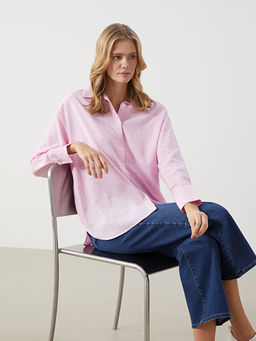 D?z Uzun Kollu Oversize Kad?n G?mlek