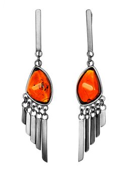 Оригинальные серьги из чернёного серебра и вишнёвого янтаря Канкун