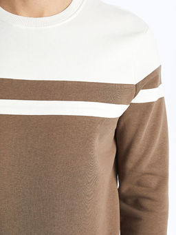 Bisiklet Yaka Uzun Kollu ?izgili Erkek Kal?n Sweatshirt