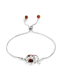 Лёгкий браслет Чешир, украшенный натуральным коньячным янтарём