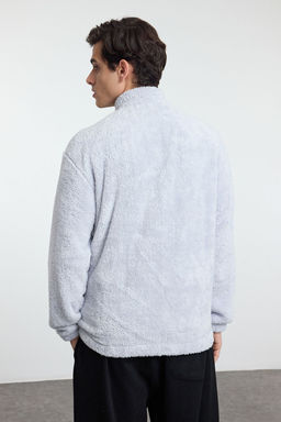 TRENDYOL MAN Gri Oversize/Genis Kesim Fermuar Cepli Couple Pelus Sweatshirt TMNAW25SW00102 - Trendyolmilla фото 7
