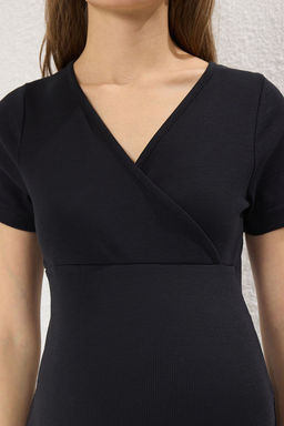 Siyah Kruvaze Yaka Kaskorse Hamile Elbise TBBSS25AH00179 - Trendyolmilla фото 3