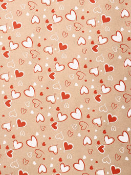 Бумага упаковочная крафт «Сердечки 2» красный/белый цвет на коричневом фоне 0.72×10±5% м, 60 г