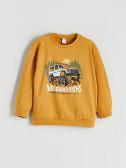 Bisiklet Yaka Bask?l? Erkek Bebek Sweatshirt ve E?ofman Alt 2li