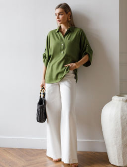 VILATTE / Блузка с цельнокроеным рукавом изо льна с вискозой  фото 5