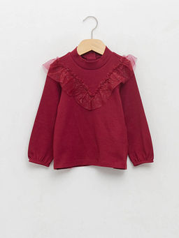 Yar?m Bal?k?? Yaka Uzun Kollu T?l Detayl? K?z Bebek Ti??rt