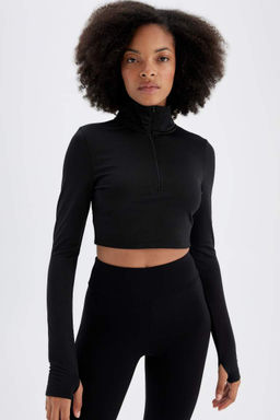 DeFactoFit Футболка узкого кроя с высоким воротником и длинными рукавами на молнии