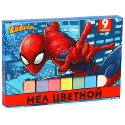 Цена за 5 шт. Мелки цветные школьные 9 шт. «Человек-паук»