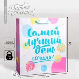 Цена за 2 шт. Пакет подарочный ламинированный, упаковка, «Самый лучший день сегодня!», ML 23×27×11.5 см