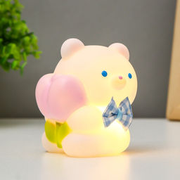 Фигурка световая RISALUX «Мишка», LED-ночник, от батареек, бело-розовый, 8.3×9 см